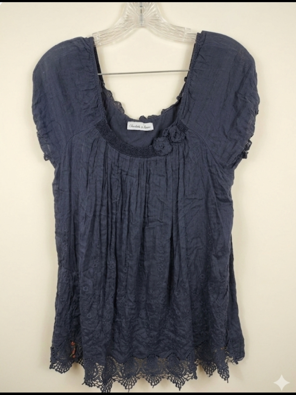 Charlotte & Louis Silk-Blend Romantic Top - Made in Italy, Navy/Charcoal